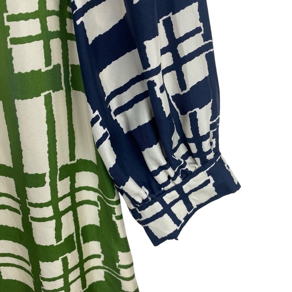 Anthropologie Maeve 100% Silk Shift Dress Broken Block Size 4P Green Black - Picture 4 of 7